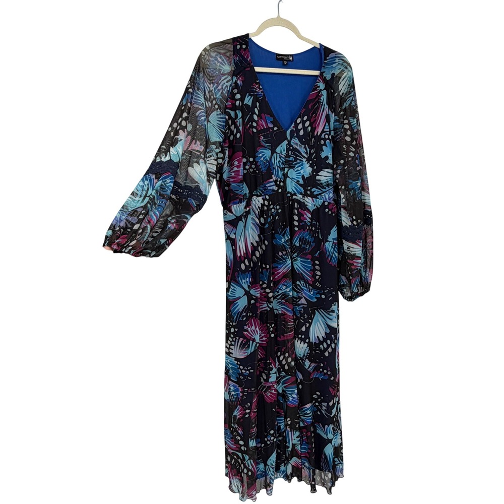 Antthony Original Butterfly Mesh Maxi Dress XL Bishop Sleeve Lace Boho Fairy